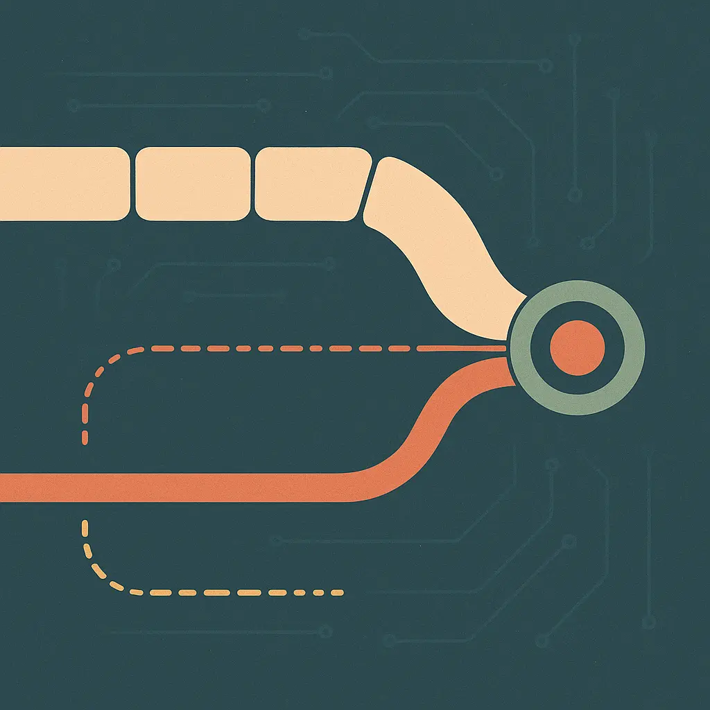 Diagram-style illustration of two transcription routes, a thick batch pipeline and a thin real-time streaming thread, converging on a single endpoint