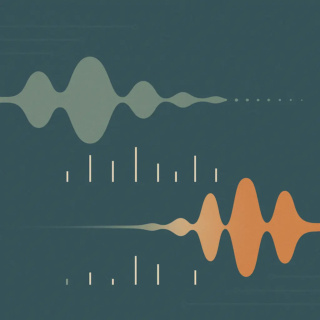 Abstract illustration of two waveform paths on a timeline, one fading into the background as a stronger amber path takes over